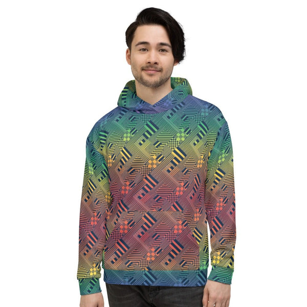 65 MCMLXV Unisex LGBT Pride Rainbow Geo Print Fleece Hoodie - 65mcmlxv