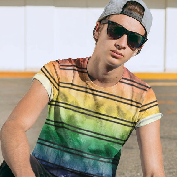 65 MCMLXV Unisex LGBT Pride Tropical Rainbow Stripe Print T-Shirt - 65mcmlxv