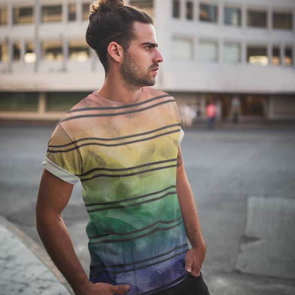 65 MCMLXV Unisex LGBT Pride Tropical Rainbow Stripe Print T-Shirt - 65mcmlxv