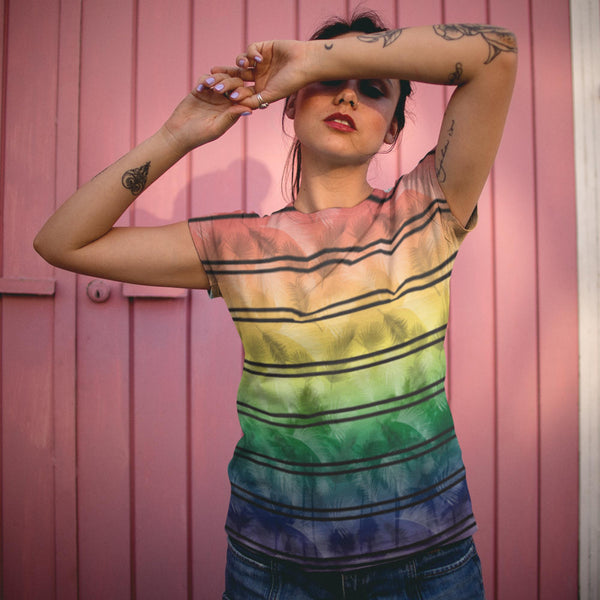 65 MCMLXV Unisex LGBT Pride Tropical Rainbow Stripe Print T-Shirt - 65mcmlxv