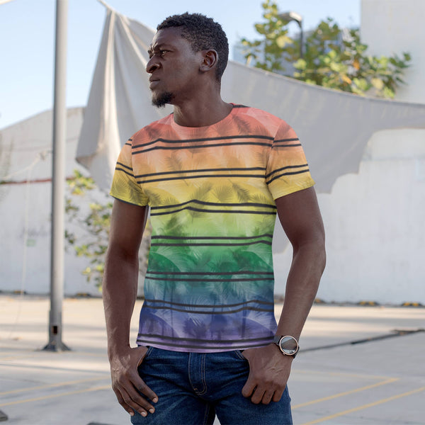 65 MCMLXV Unisex LGBT Pride Tropical Rainbow Stripe Print T-Shirt - 65mcmlxv