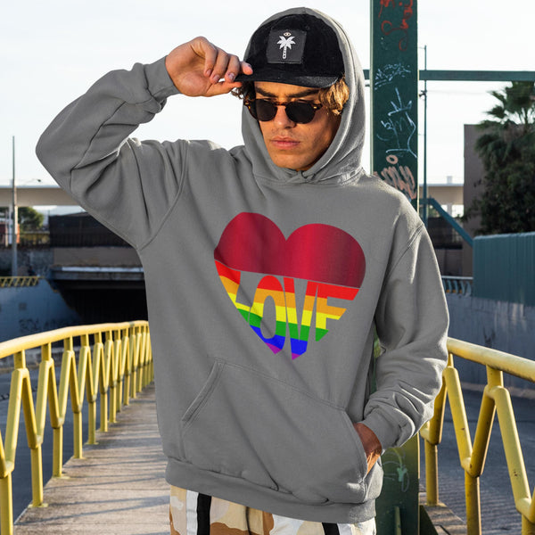 65 MCMLXV Unisex LGBT Rainbow Flag Love Heart Graphic Fleece Hoodie - 65mcmlxv