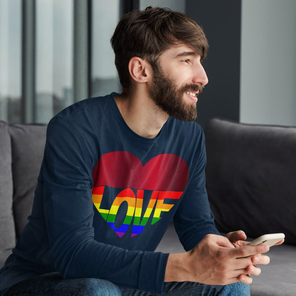 65 MCMLXV Unisex LGBT Rainbow Flag Love Heart Graphic Long Sleeve T-Shirt - 65mcmlxv