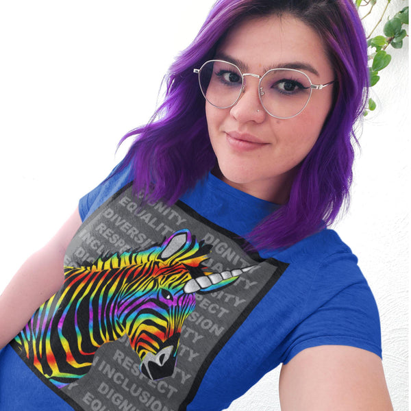 65 MCMLXV Unisex LGBT Rainbow Zebra Unicorn Diversity Design Graphic T-Shirt - 65mcmlxv