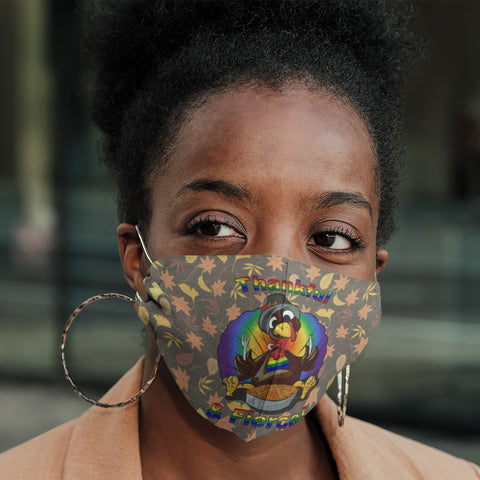 65 MCMLXV Unisex LGBT Thankful & Fierce Thanksgiving Turkey Print Face Mask - 65mcmlxv