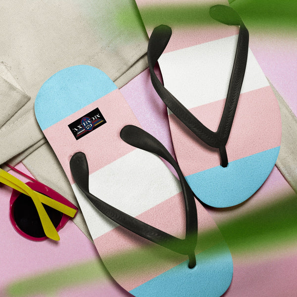 65 MCMLXV Unisex LGBT Transgender Pride Flag Print Flip - Flops - 65mcmlxv
