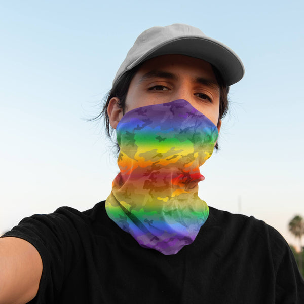 65 MCMLXV Unisex LGBTQ Pride Rainbow Camo Print Neck Gaiter - 65mcmlxv
