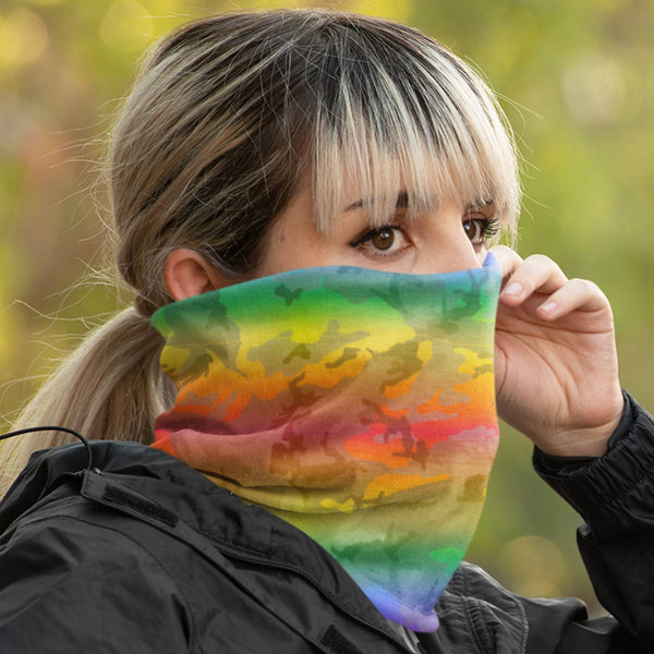 65 MCMLXV Unisex LGBTQ Pride Rainbow Camo Print Neck Gaiter - 65mcmlxv