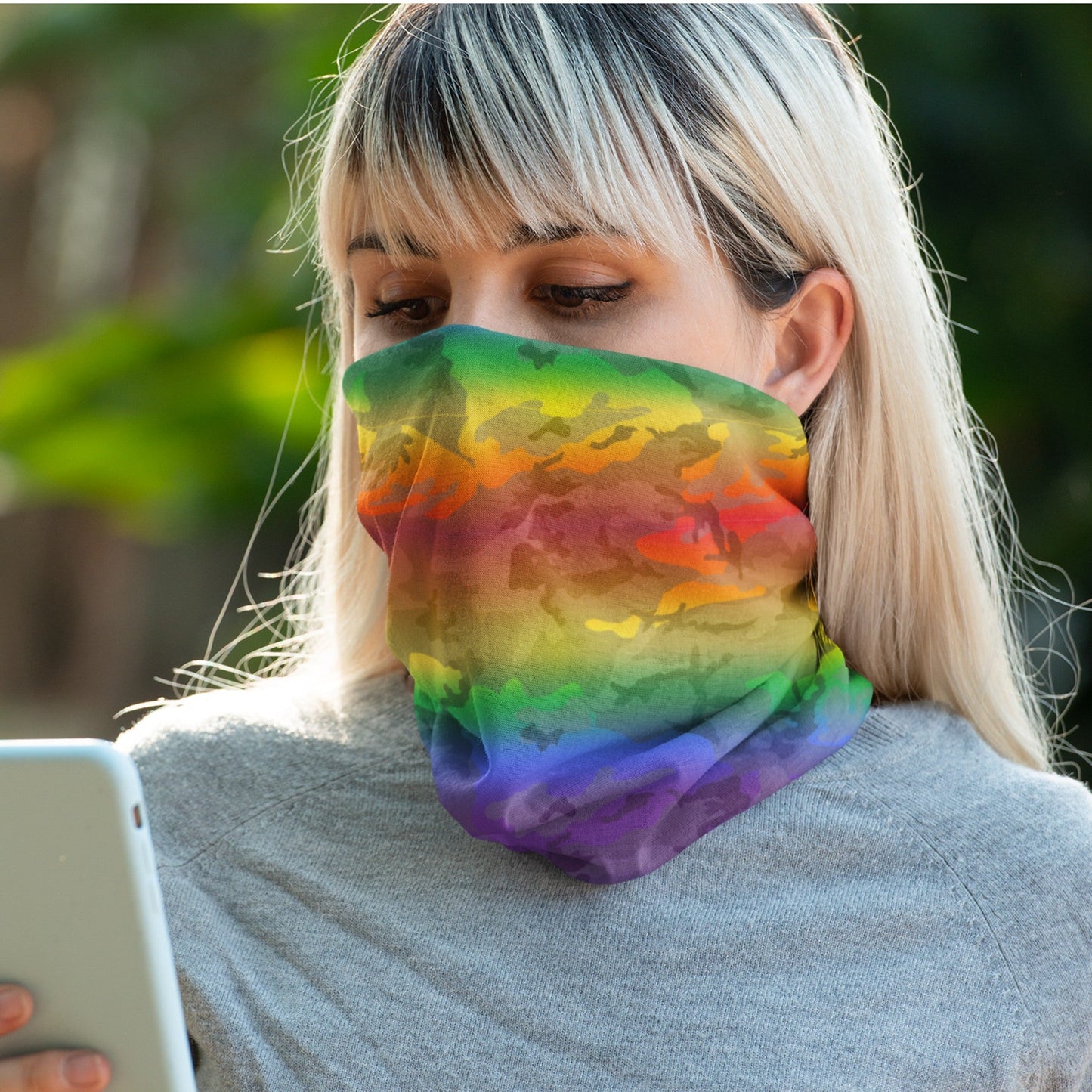 65 MCMLXV Unisex LGBTQ Pride Rainbow Camo Print Neck Gaiter - 65mcmlxv