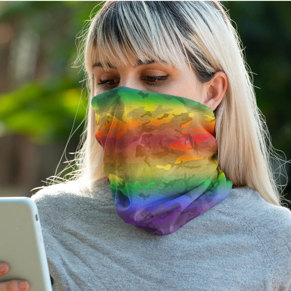65 MCMLXV Unisex LGBTQ Pride Rainbow Camo Print Neck Gaiter - 65mcmlxv
