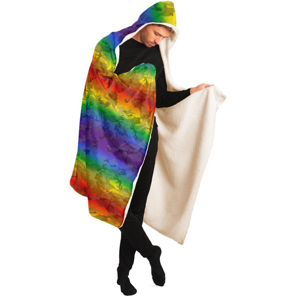65 MCMLXV Unisex LGBTQ Rainbow Camouflage Hooded Blanket - 65mcmlxv