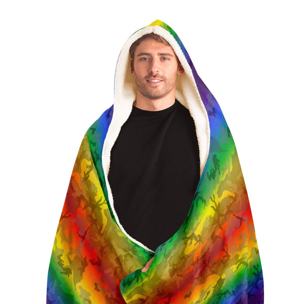 65 MCMLXV Unisex LGBTQ Rainbow Camouflage Hooded Blanket - 65mcmlxv
