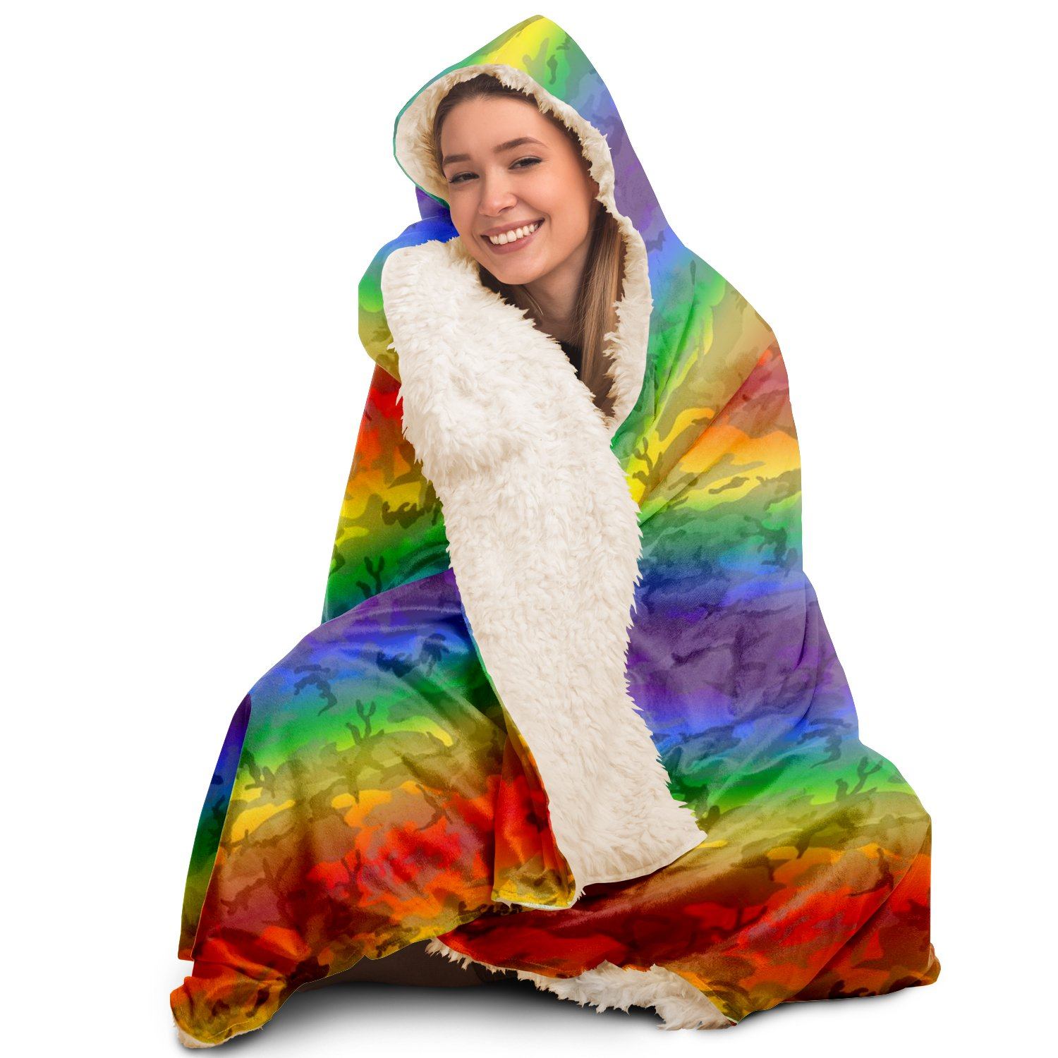65 MCMLXV Unisex LGBTQ Rainbow Camouflage Hooded Blanket - 65mcmlxv