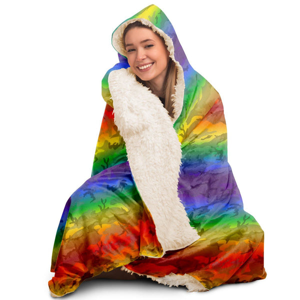 65 MCMLXV Unisex LGBTQ Rainbow Camouflage Hooded Blanket - 65mcmlxv