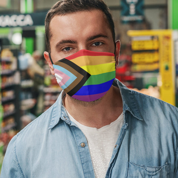 65 MCMLXV Unisex LGBTQIA+ Progress Pride Flag Print 2 Layer Reusable Face Mask - 65mcmlxv