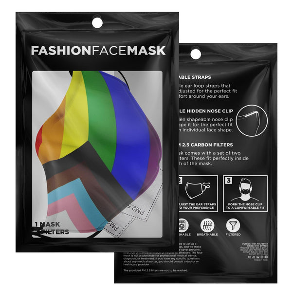 65 MCMLXV Unisex LGBTQIA+ Progress Pride Flag Print 2 Layer Reusable Face Mask - 65mcmlxv