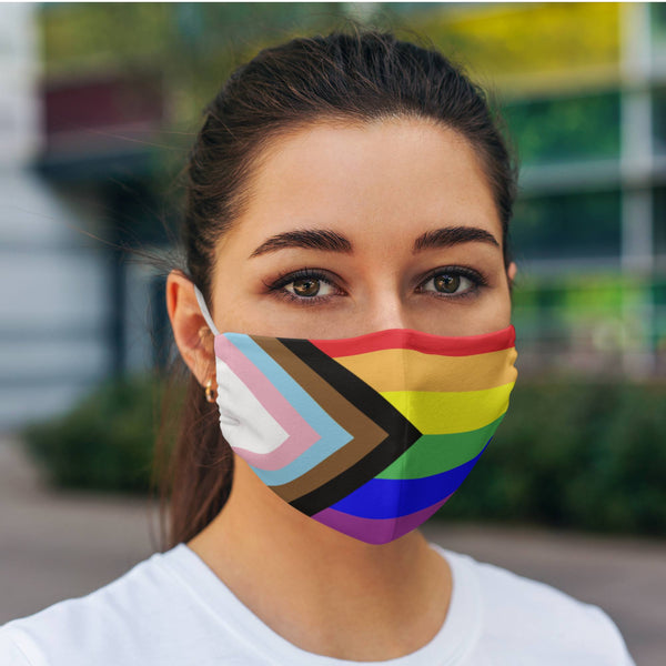 65 MCMLXV Unisex LGBTQIA+ Progress Pride Flag Print 2 Layer Reusable Face Mask - 65mcmlxv