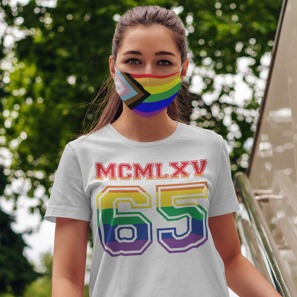 65 MCMLXV Unisex LGBTQIA+ Progress Pride Flag Print 2 Layer Reusable Face Mask - 65mcmlxv