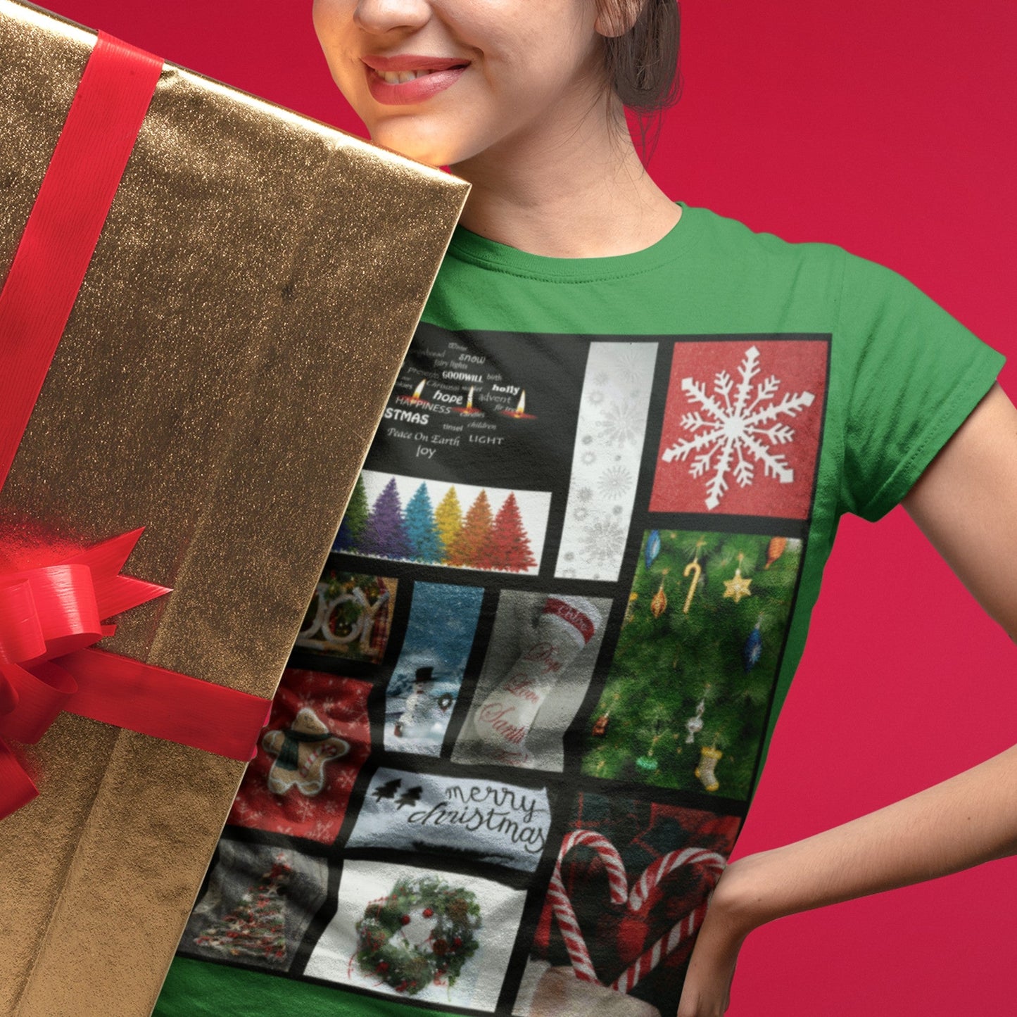 65 MCMLXV Unisex Merry Christmas Holiday Postcard Collage Graphic T-Shirt - 65mcmlxv
