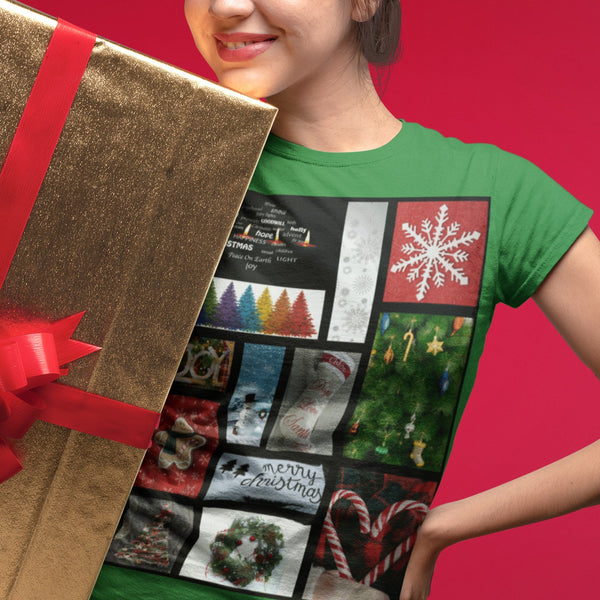 65 MCMLXV Unisex Merry Christmas Holiday Postcard Collage Graphic T-Shirt - 65mcmlxv