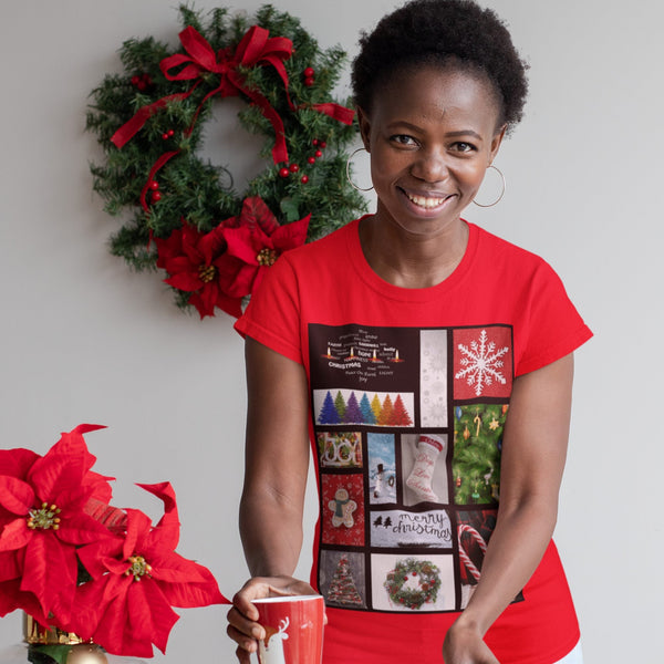 65 MCMLXV Unisex Merry Christmas Holiday Postcard Collage Graphic T-Shirt - 65mcmlxv