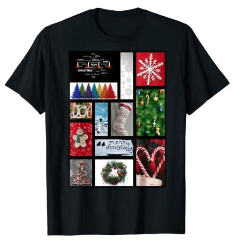 65 MCMLXV Unisex Merry Christmas Holiday Postcard Collage Graphic T-Shirt - 65mcmlxv