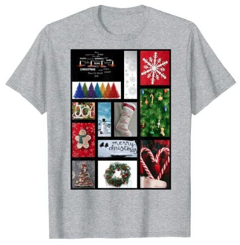 65 MCMLXV Unisex Merry Christmas Holiday Postcard Collage Graphic T-Shirt - 65mcmlxv