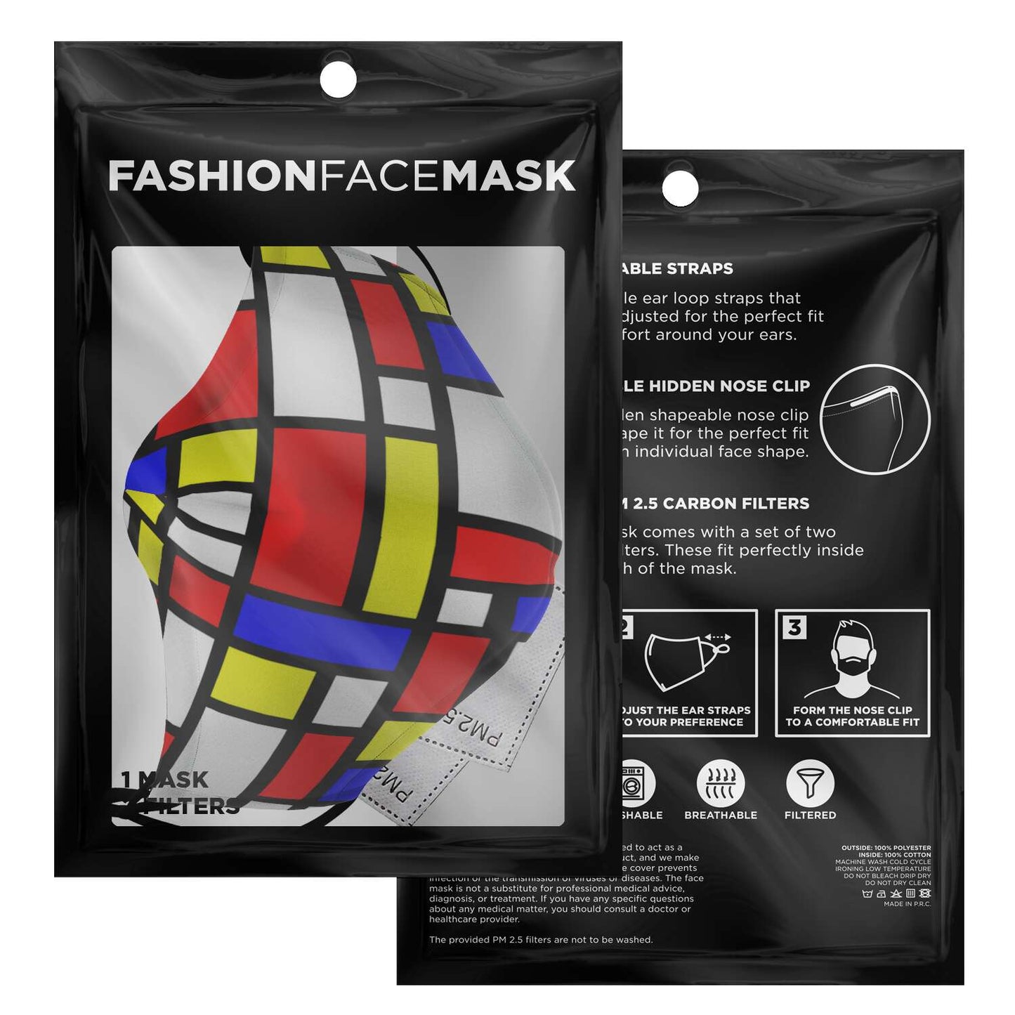 65 MCMLXV Unisex Mondrian Color Block Print Face Mask - 65mcmlxv