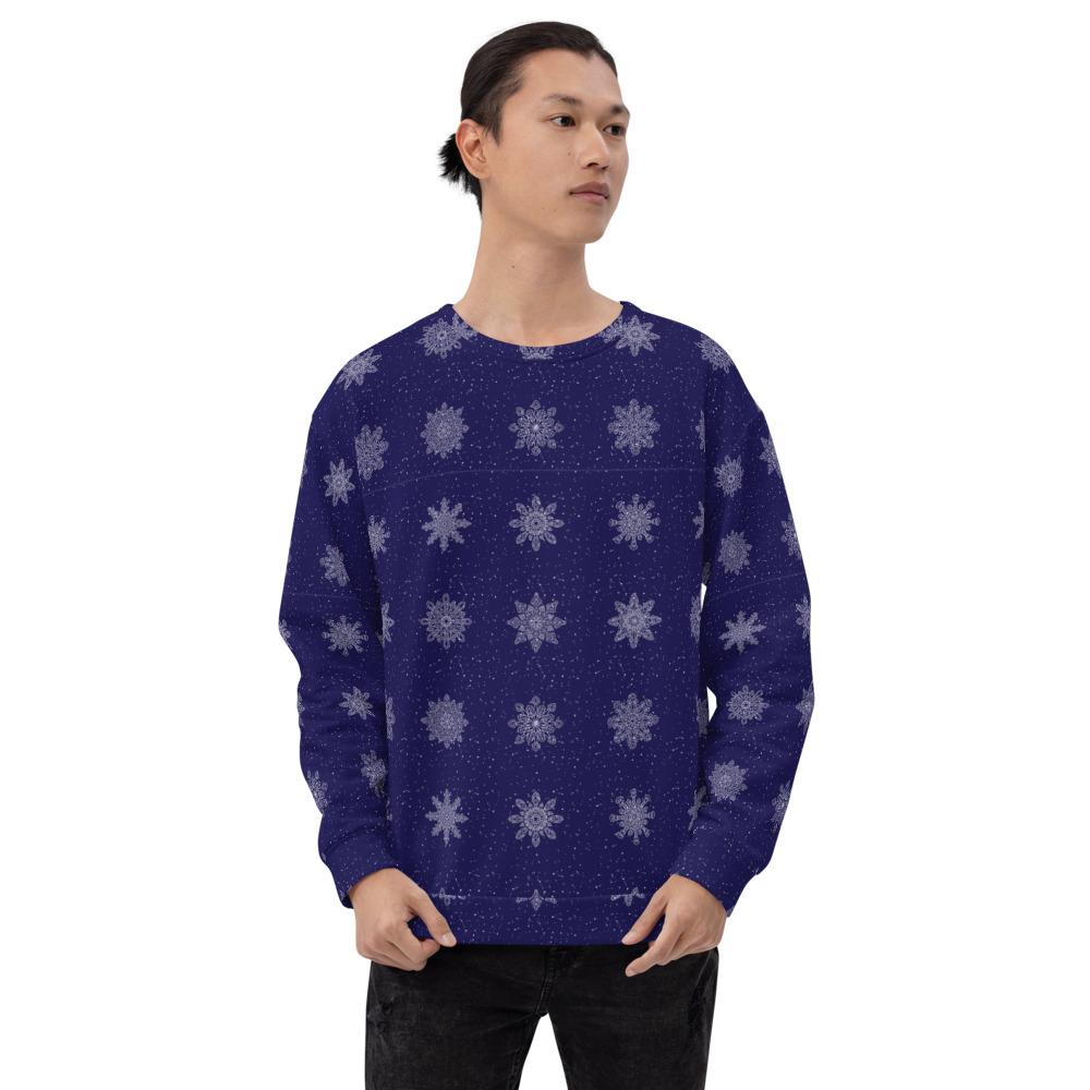65 MCMLXV Unisex Navy Christmas Snowflakes Print Sweatshirt - 65mcmlxv
