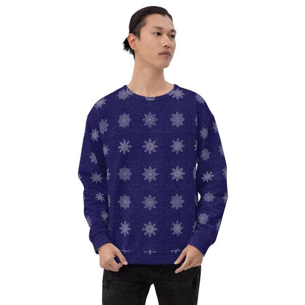 65 MCMLXV Unisex Navy Christmas Snowflakes Print Sweatshirt - 65mcmlxv