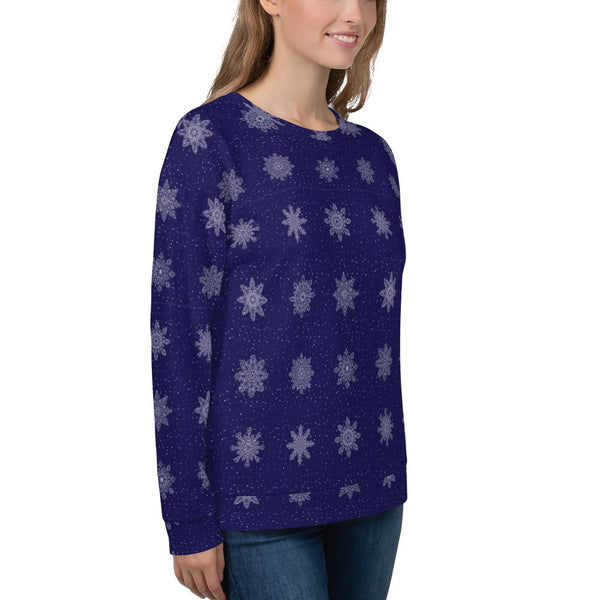 65 MCMLXV Unisex Navy Christmas Snowflakes Print Sweatshirt - 65mcmlxv