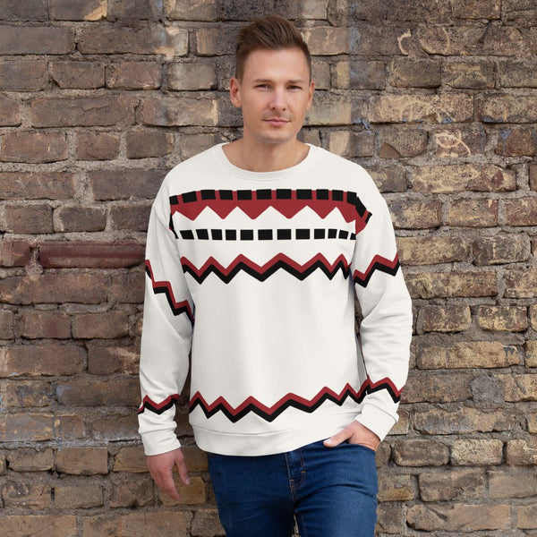 65 MCMLXV Unisex Off - White Red Chevron Stripe Print Sweatshirt - 65mcmlxv