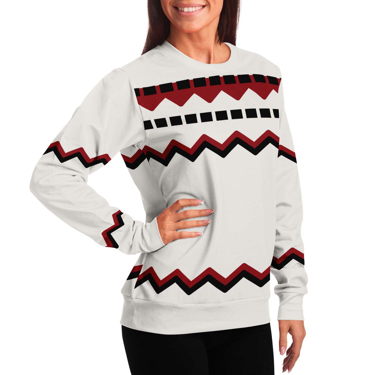 65 MCMLXV Unisex Off - White Red Chevron Stripe Print Sweatshirt - 65mcmlxv