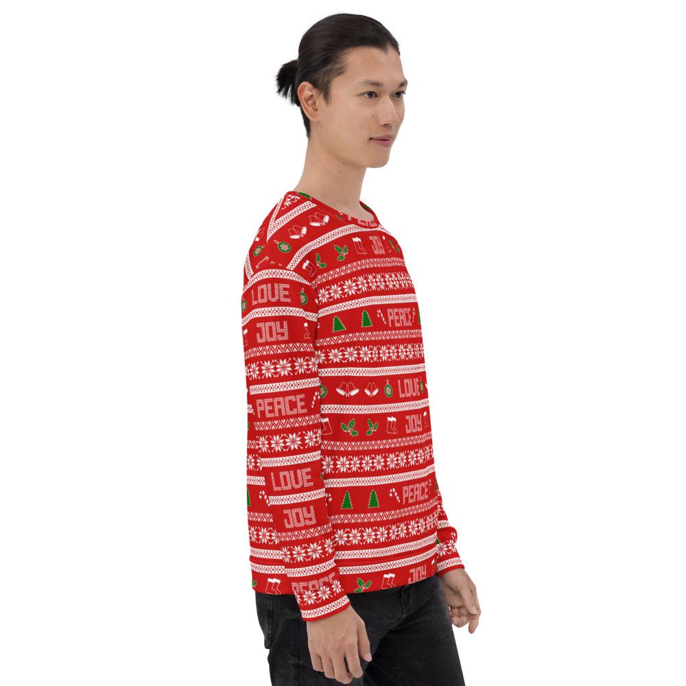 65 MCMLXV Unisex Peace Joy Love Red Christmas Sweater Print Sweatshirt - 65mcmlxv