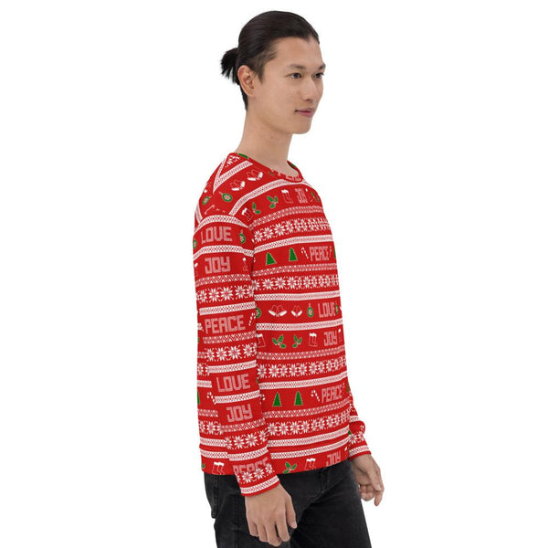 65 MCMLXV Unisex Peace Joy Love Red Christmas Sweater Print Sweatshirt - 65mcmlxv