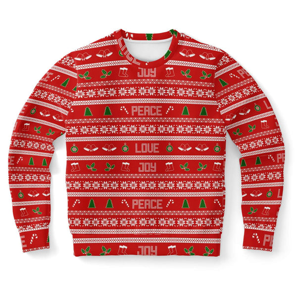65 MCMLXV Unisex Peace Joy Love Red Christmas Sweater Print Sweatshirt - 65mcmlxv