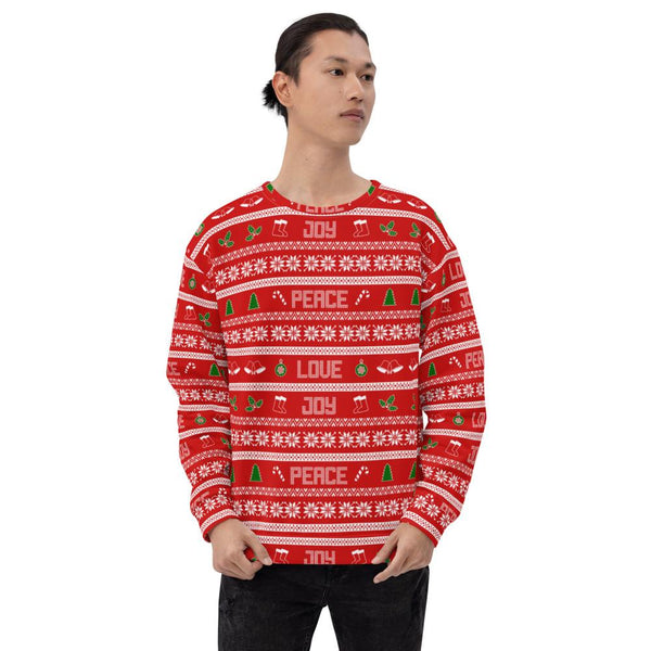 65 MCMLXV Unisex Peace Joy Love Red Christmas Sweater Print Sweatshirt - 65mcmlxv