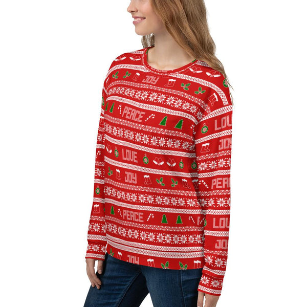 65 MCMLXV Unisex Peace Joy Love Red Christmas Sweater Print Sweatshirt - 65mcmlxv