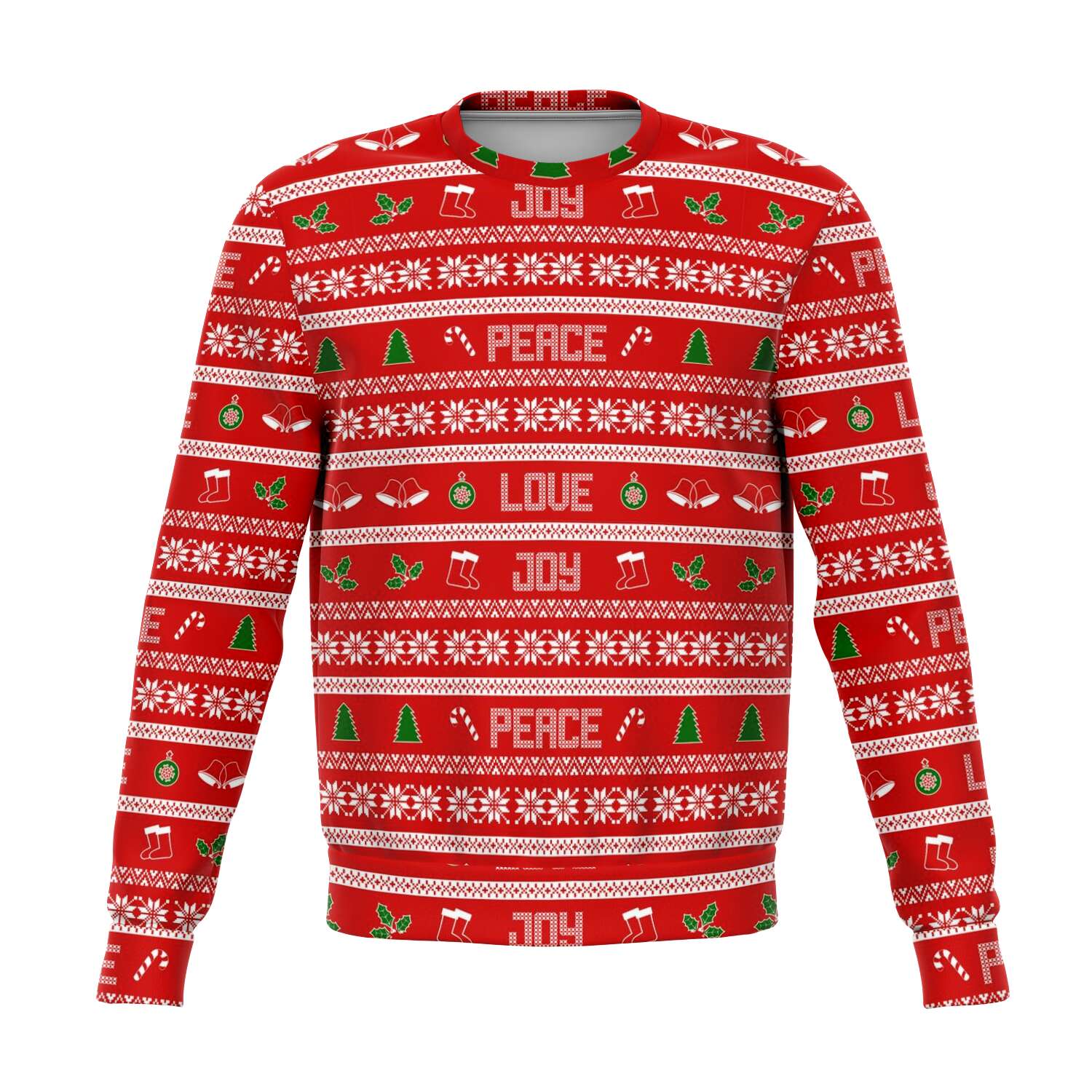 65 MCMLXV Unisex Peace Joy Love Red Christmas Sweater Print Sweatshirt - 65mcmlxv