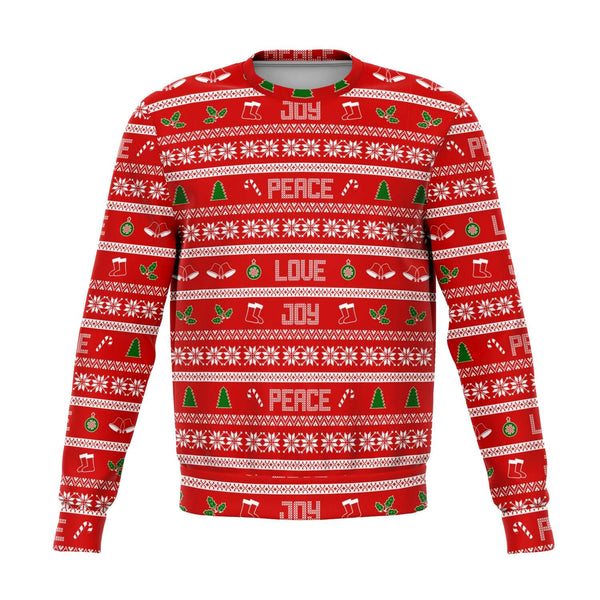 65 MCMLXV Unisex Peace Joy Love Red Christmas Sweater Print Sweatshirt - 65mcmlxv