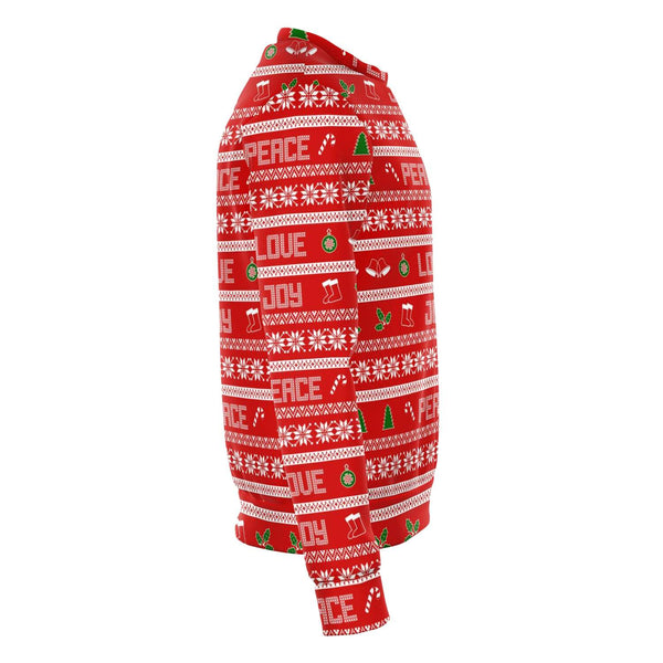 65 MCMLXV Unisex Peace Joy Love Red Christmas Sweater Print Sweatshirt - 65mcmlxv