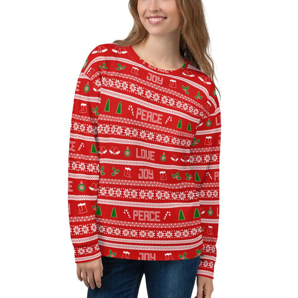 65 MCMLXV Unisex Peace Joy Love Red Christmas Sweater Print Sweatshirt - 65mcmlxv