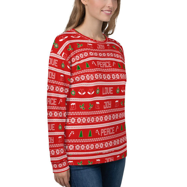 65 MCMLXV Unisex Peace Joy Love Red Christmas Sweater Print Sweatshirt - 65mcmlxv
