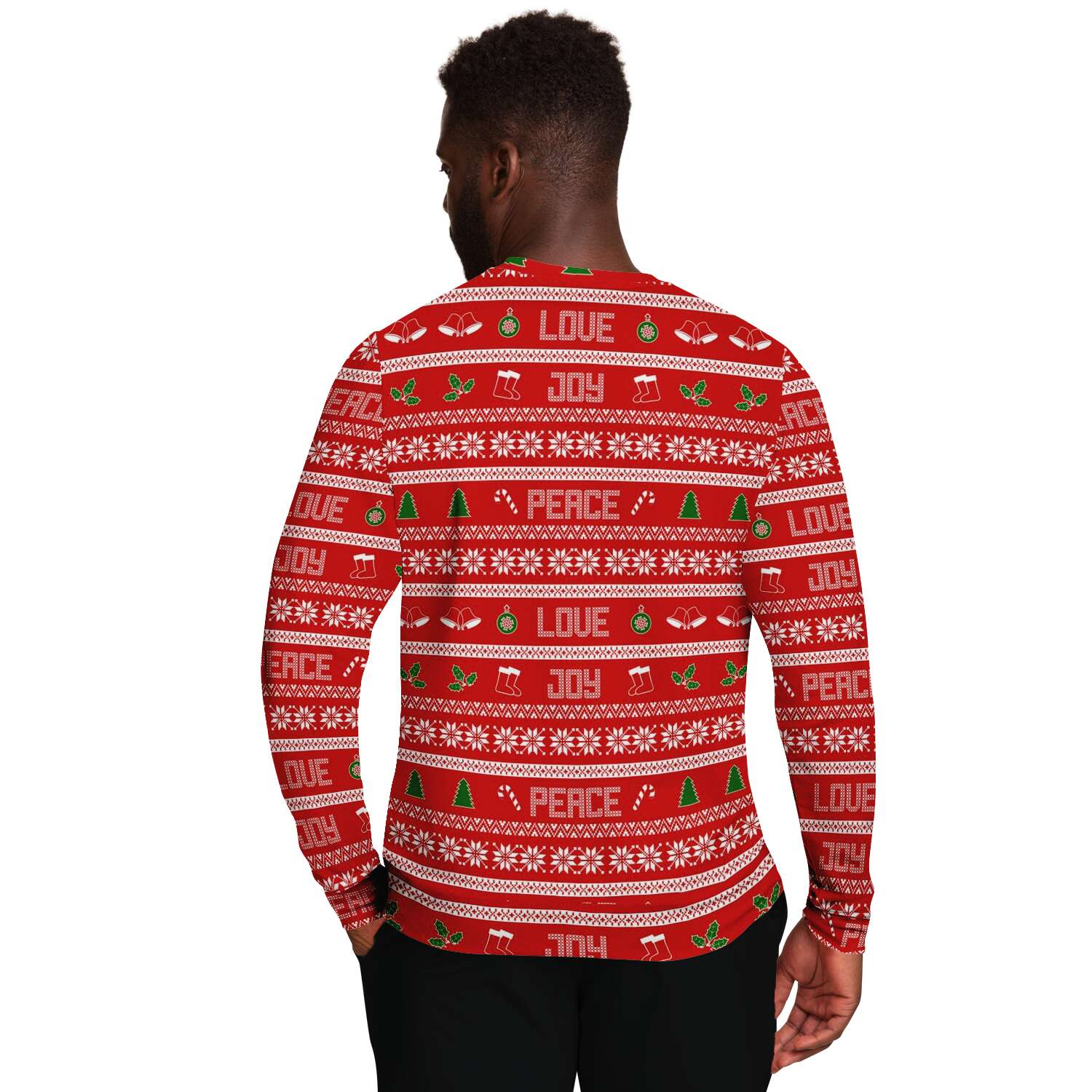 65 MCMLXV Unisex Peace Joy Love Red Christmas Sweater Print Sweatshirt - 65mcmlxv
