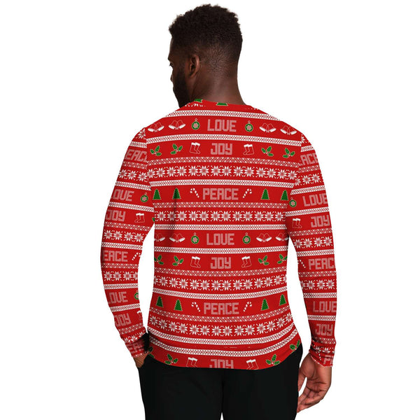 65 MCMLXV Unisex Peace Joy Love Red Christmas Sweater Print Sweatshirt - 65mcmlxv