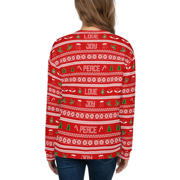 65 MCMLXV Unisex Peace Joy Love Red Christmas Sweater Print Sweatshirt - 65mcmlxv