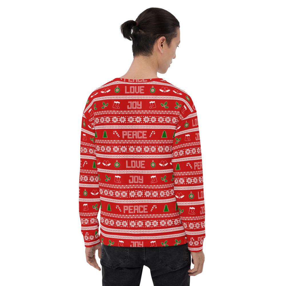 65 MCMLXV Unisex Peace Joy Love Red Christmas Sweater Print Sweatshirt - 65mcmlxv