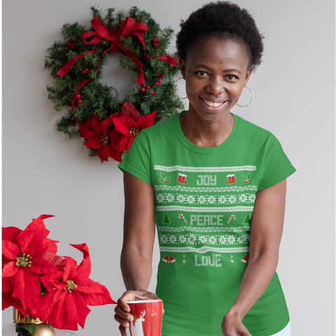 65 MCMLXV Unisex Peace Love Joy Christmas Sweater Design Graphic T-Shirt - 65mcmlxv