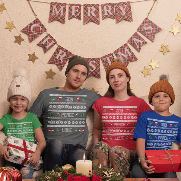 65 MCMLXV Unisex Peace Love Joy Christmas Sweater Design Graphic T-Shirt - 65mcmlxv