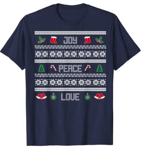 65 MCMLXV Unisex Peace Love Joy Christmas Sweater Design Graphic T-Shirt - 65mcmlxv